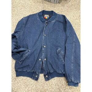 VTG Hartwell ViaSport Denim Bomber Jacket Size L Large Snap Closure USA Jean
